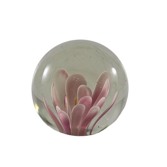 Vintage Art Glass Pink Flower Paperweight Small 2" - Picture 2 of 8